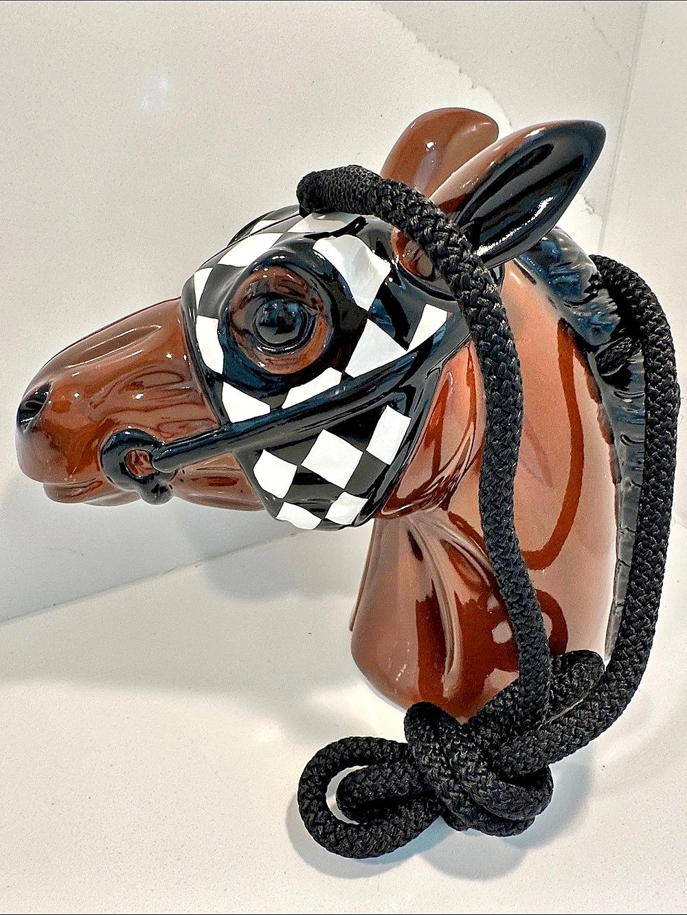 Timmy Woods Signed Brown & Black Horse Head Decor